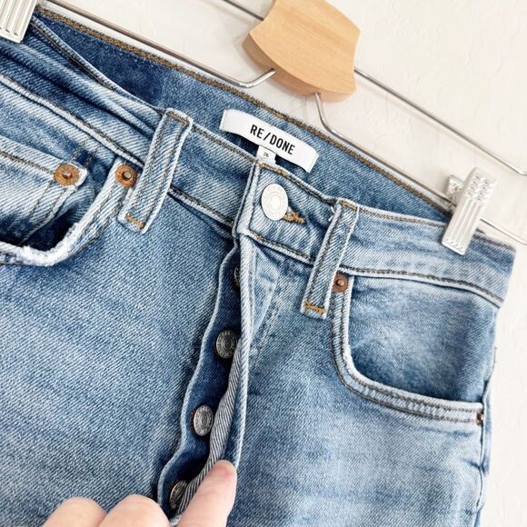 RE/DONE 70s Stove Pipe High Rise Straight Crop Jeans in Light Stone Size 26 - Picture 10 of 13